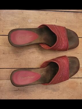 BareTraps Red Slide Mules with Textured Strap